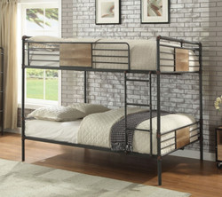 Piping Style Metal with Wood Accent Queen Bunk
