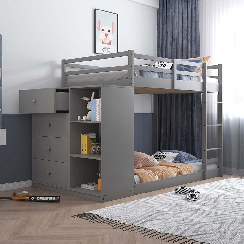 Hector Gray Twin Bunk Bed w/ Storage Cabinet