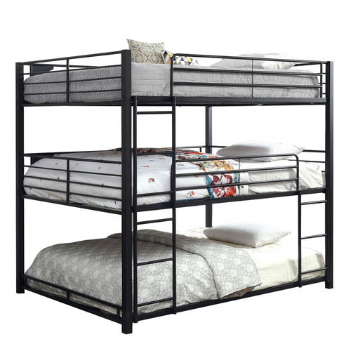  Logan Queen Three High Bunk Bed in Black | Stacked Beds