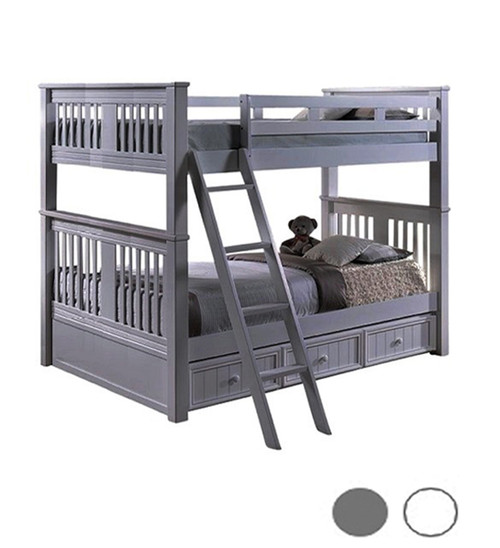 Convertible Queen Size Bunk Bed In Gray Shown with Trundle