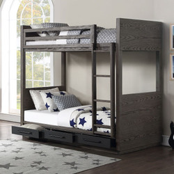 Kory Twin Bunk with 3 drawers in Gray oak finish