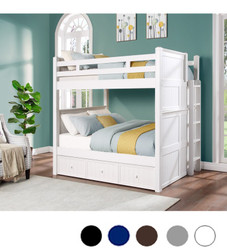 Queen High Bunk Bed With Vertical Ladder On End