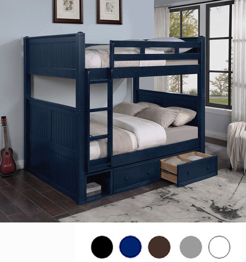Full XL over Full XL Bunk Bed with under Bed Drawers in Navy Blue