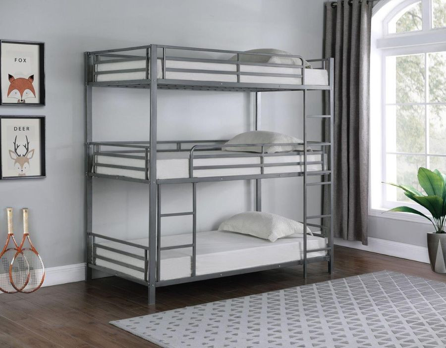 3-Person Twin High Bunk Bed with Integrated Ladders