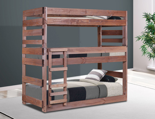 Pine Valley Stackable Twin XL Triple Bunk Bed in Mahogany Brown