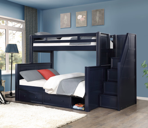 Twin XL over Queen Dual Setting Bunk Bed w/ Stairs