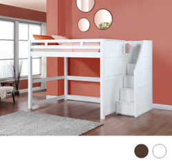 Queen Loft Bed with Storage Stairs in White