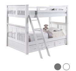 Mission Dual Height Queen Bunk Bed w/ Slanted Ladder in White Finish