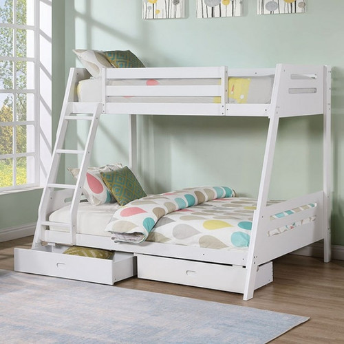Twin over Full Bunk Bed with Drawers in White