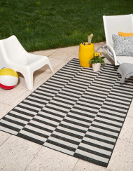 Black Outdoor Striped Rectangle Rug