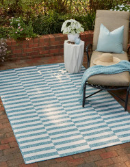 Aqua Outdoor Striped Rectangle Rug