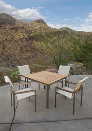 Consists of one 42" Tivoli Square Dining Table and Four Tivoli Dining Arm Chairs.