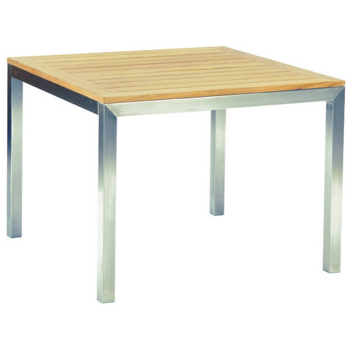 Kingsley Bate Tiburon 38" Outdoor Square Dining Table - Modern stainless steel and solid teak