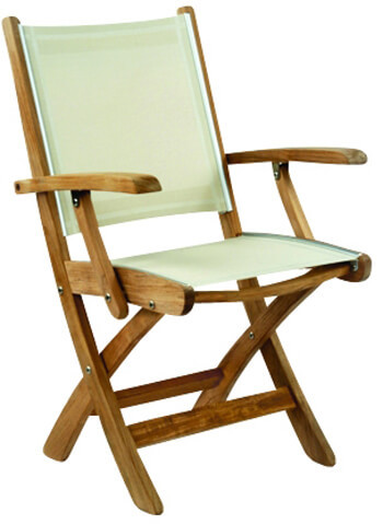 Kingsley Bate St. Tropez Teak Folding Dining Arm Chair with fabric sling