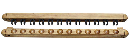 Roman-Style Two-Piece Wall Rack, Oak, 12 Cue