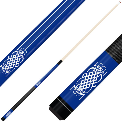 Forged Etched Series ET08 Custom Engraved Blue Pool Cue – White