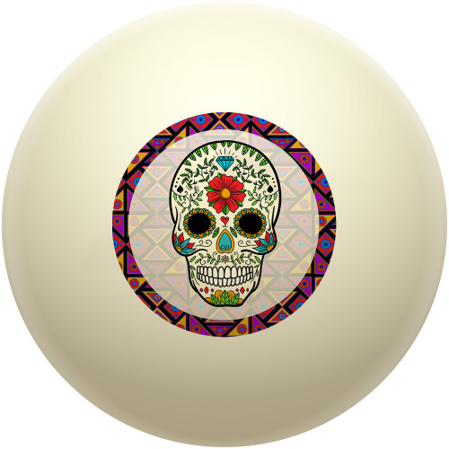 Sugar Skull with Purple Border Cue Ball