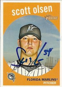 Scott Olsen Signed Marlins 2008 Topps Heritage Card