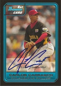 Cleveland Indians Carlos Carrasco Signed 2006 Bowman Card
