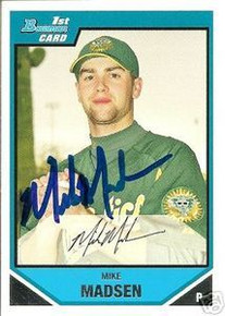 Mike Madsen Signed Oakland A's 2007 Bowman Rookie Card