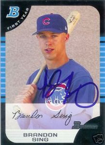 Brandon Sing Signed Chicago Cubs Bowman Rookie Card