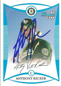 Anthony Recker Signed Oakland A's 2008 Bowman Rookie Card