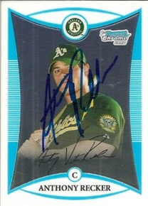 Anthony Recker Signed Oakland A's 2008 Bowman Chrome Rookie Card