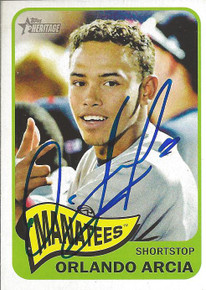 Orlando Arcia Autographed 2014 Topps Heritage Card Milwaukee Brewers