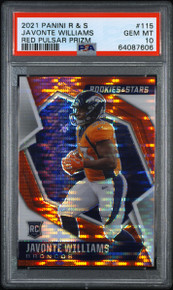 Javonte Williams 2021 Rookies & Stars Red Pulsar Prizm Rookie Card #115 PSA 10