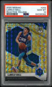 LaMelo Ball 2020 Mosaic Reactive Yellow Prizm Rookie Card #202 PSA 10 Gem Mint