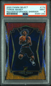 Tyrese Maxey 2020-21 Select Red/White/Orange Shimmer Rookie Card #174 PSA 9