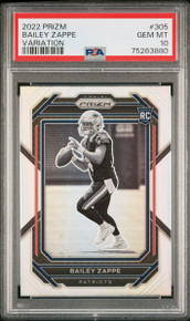 Bailey Zappe Patriots 2022 Panini Prizm Silver Variation Rookie Card #305 PSA 10