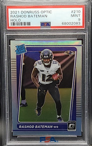 Rashod Bateman Baltimore Ravens 2021 Donruss Optic Holo Rookie Card #210 PSA 9