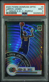 LeBron James Lakers 2020-2021 Donruss Optic T-Minus Purple Card #9 PSA 9 Mint