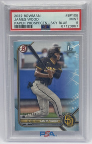 James Wood Padres 2022 Bowman 1st Year Sky Blue Rookie Card /499 PSA 9 Mint