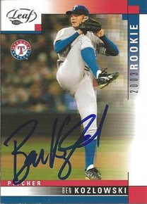 Ben Kozlowski Signed Rangers 2003 Leaf Rookie Card