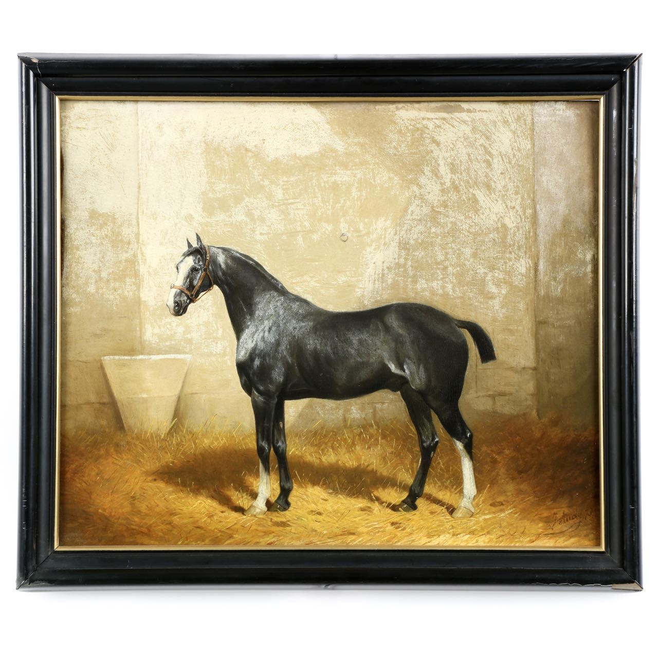 Jonny Audy French Equestrian Painting Of Horse In Barn C 1875