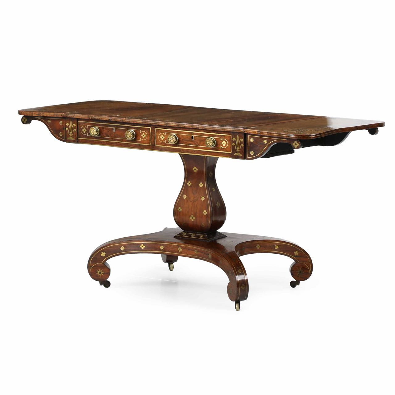 Rare English Regency Brass Inlaid Rosewood Sofa Table C 1820 Rare English Regency Brass Inlaid Rosewood Sofa Table C 1820