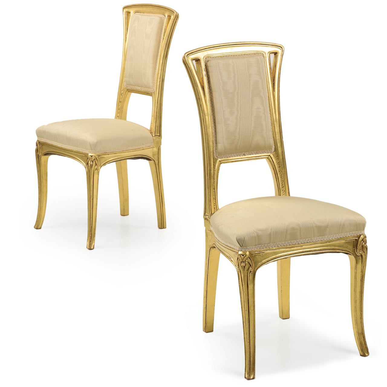 Fine Pair Of Art Nouveau Period Carved Giltwood Side Chairs Fine Pair Of Art Nouveau Period Carved Giltwood Side Chairs