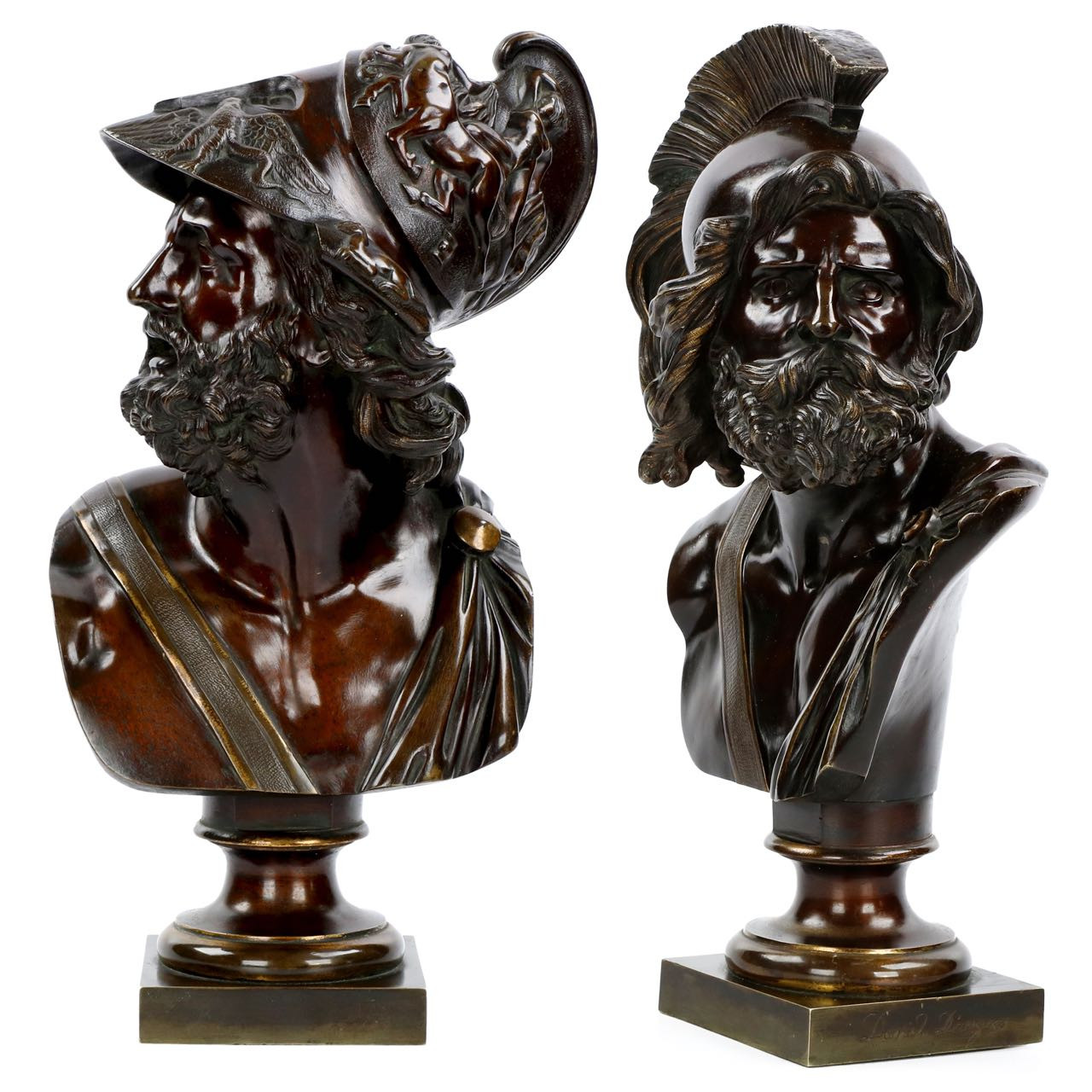 Pair Of French Bronze Busts Of General Ajax Menelaus And Philopoemen