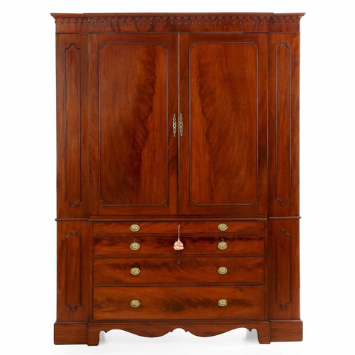 Federal Mahogany Winged Wardrobe Linen Press Secretary Desk