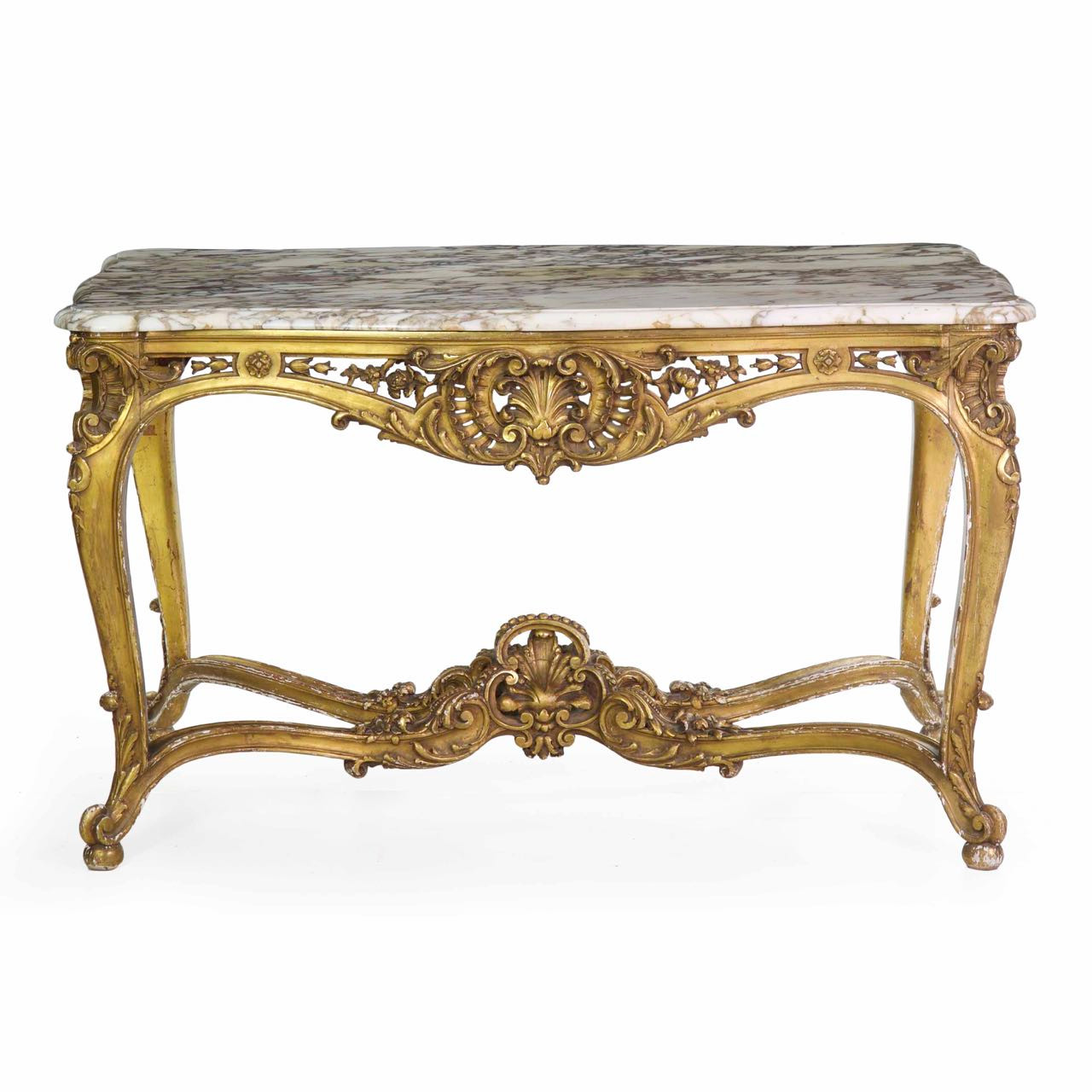 French Louis Xv Giltwood Center Table W Breche Violet Top C 1870