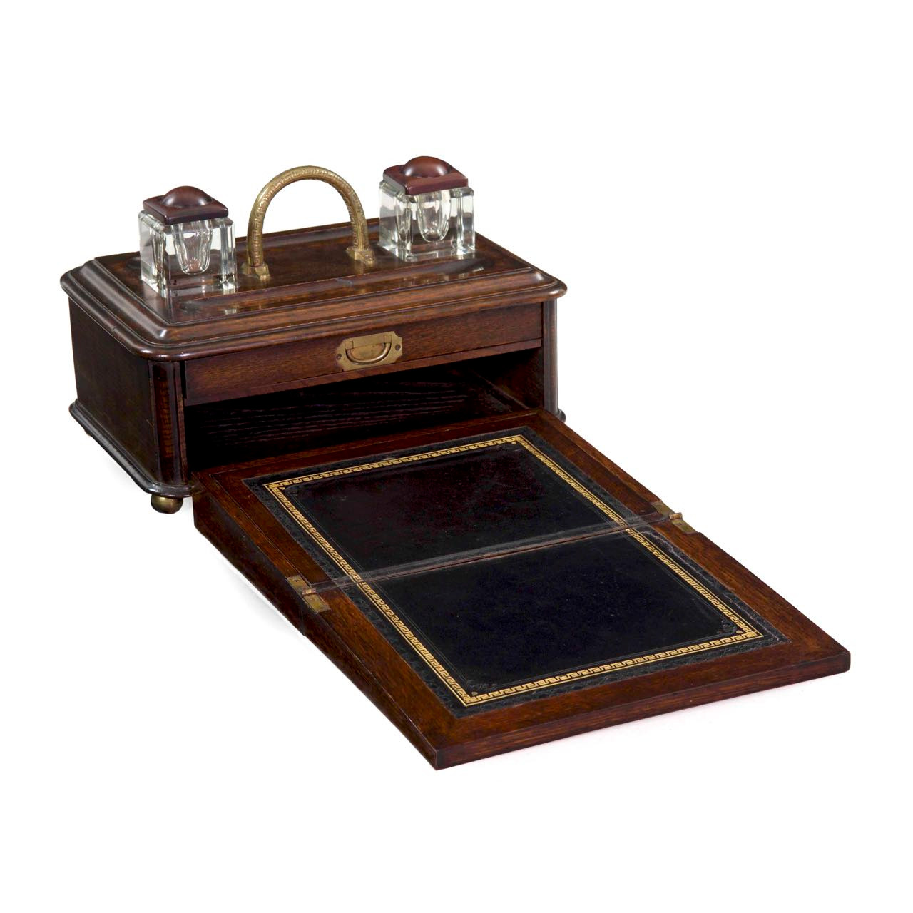 English Victorian Oak Traveling Box W Writing Slope 19th Century