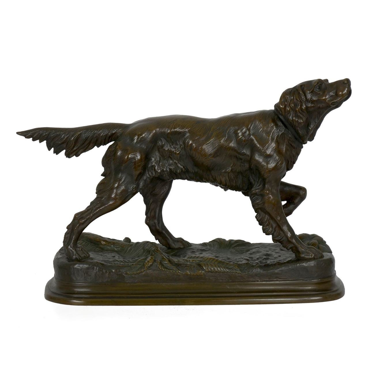 "Setter on Point" (1860), bronze sculpture of a dog by Jules Moigniez