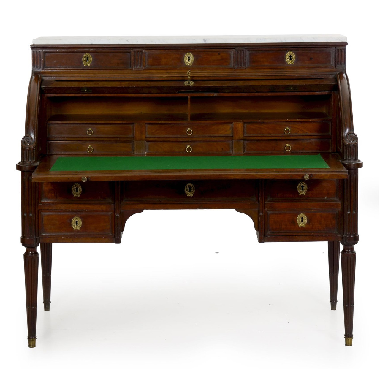 Exceptional French Louis Xvi Mahogany Cylindrical Writing Desk