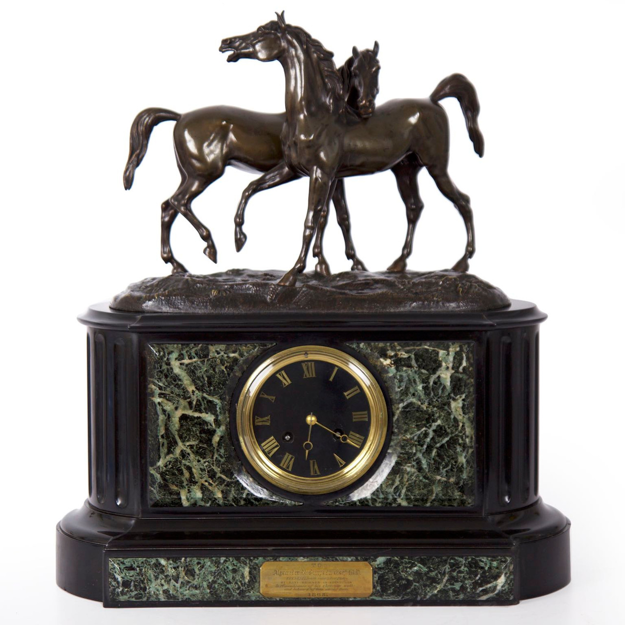Antique Mantel Clocks >> Antique Bronze Equestrian Sculpture Group On Black Slate Marble Antique Mantel Clocks >> Antique Bronze Equestrian Sculpture Group On Black Slate Marble