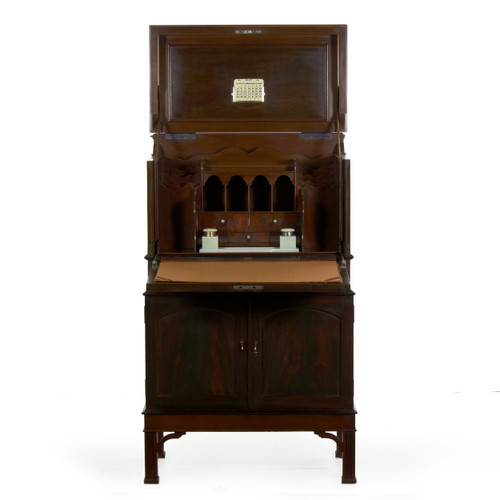 Edwardian Mahogany Antique Secretary Desk W Built In Safe