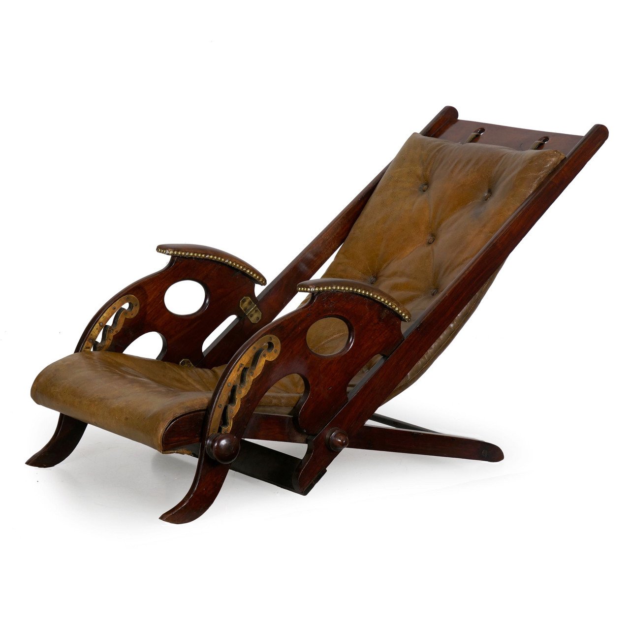 British Reclining Leather Campaign Chair 19th Century