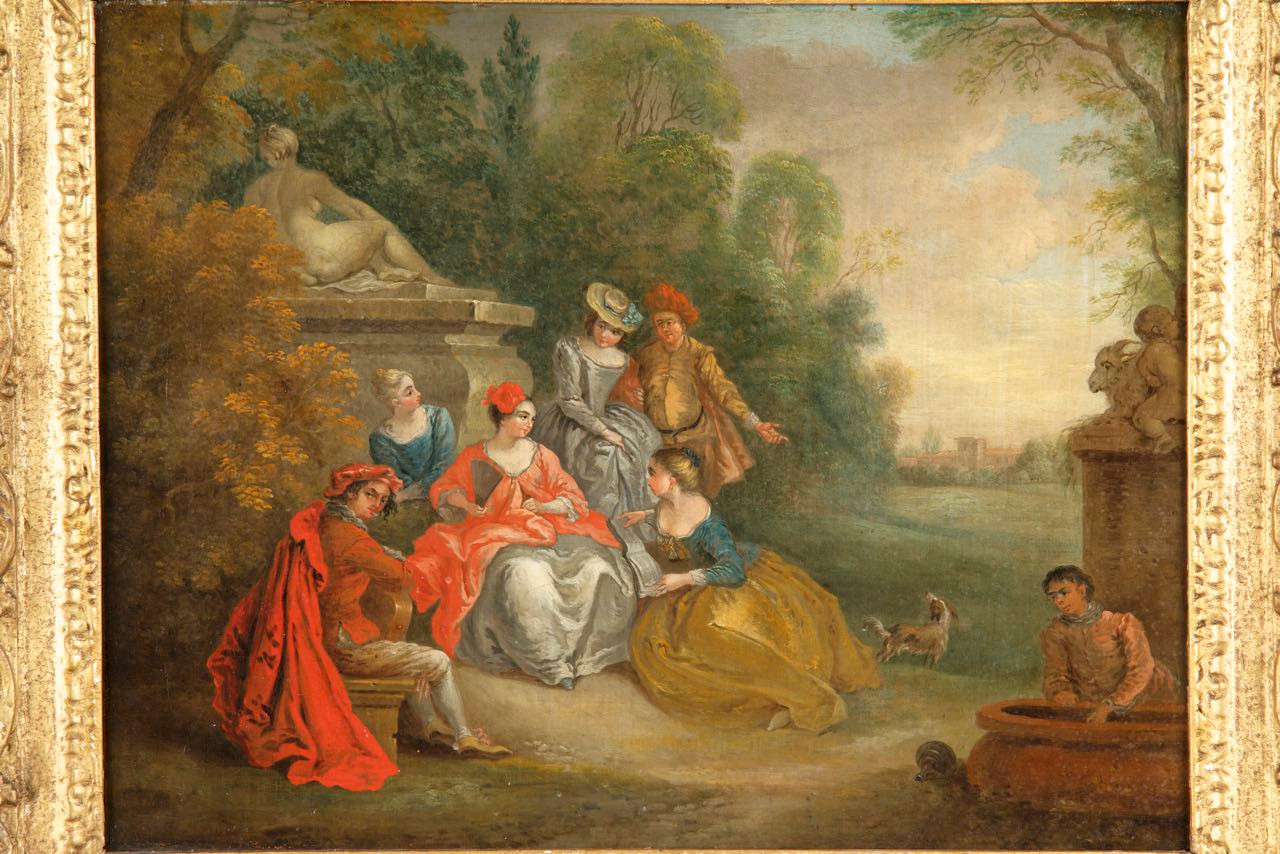 Pair Of French School 18th Century Antique Courting Scene Paintings