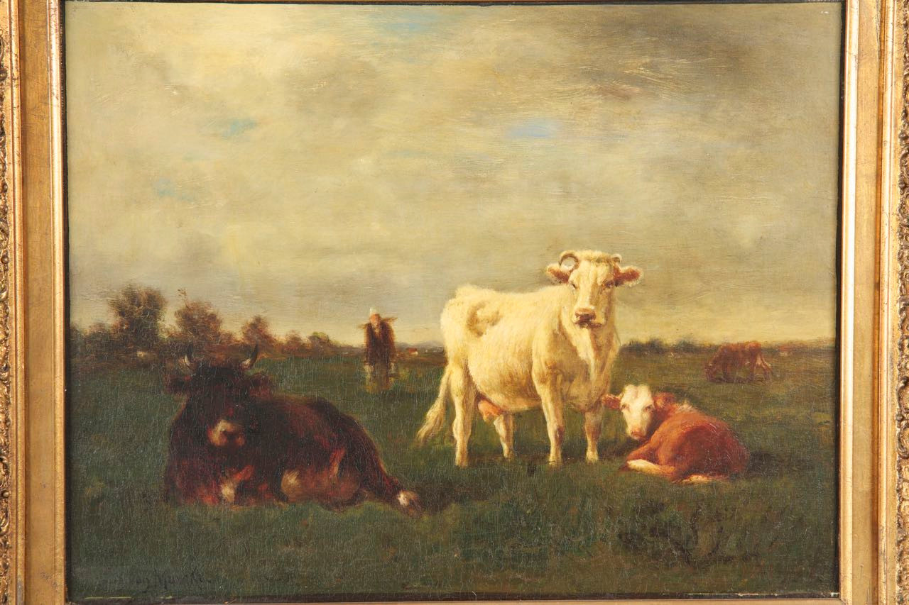 Emil Van Marcke French 1827 90 Antique Oil Painting Of Cows At